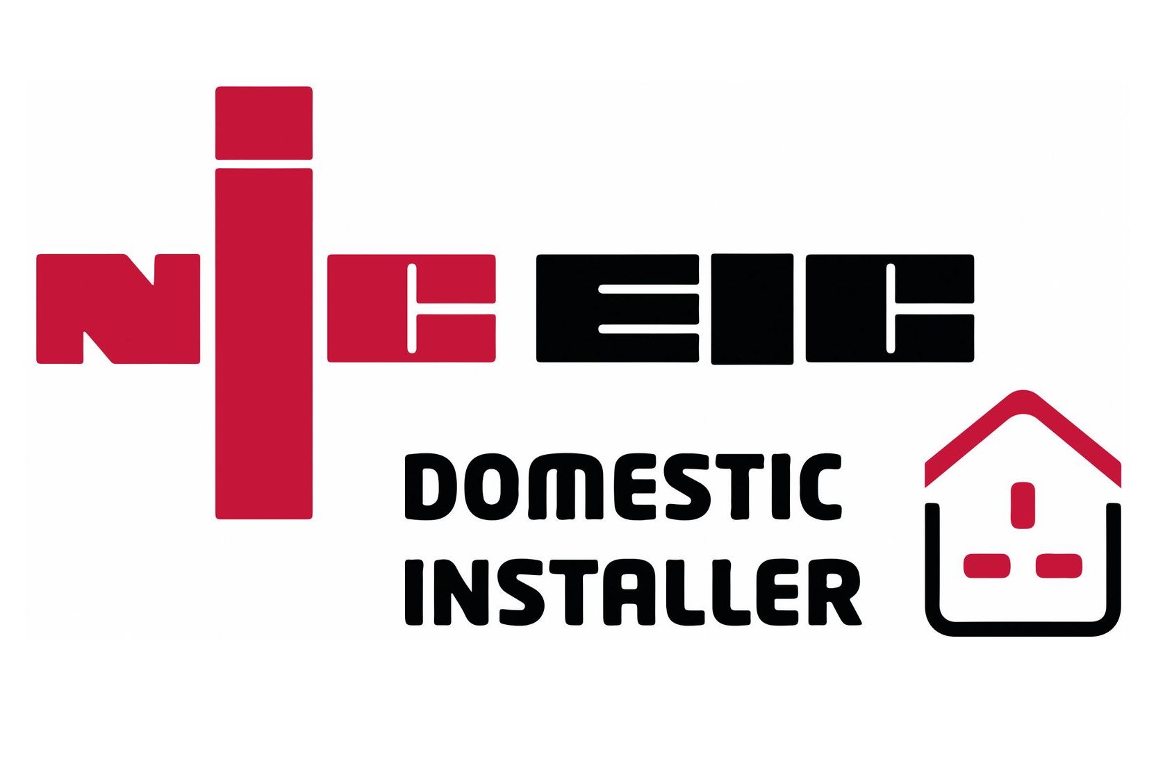 A red and black logo for a domestic installer.
