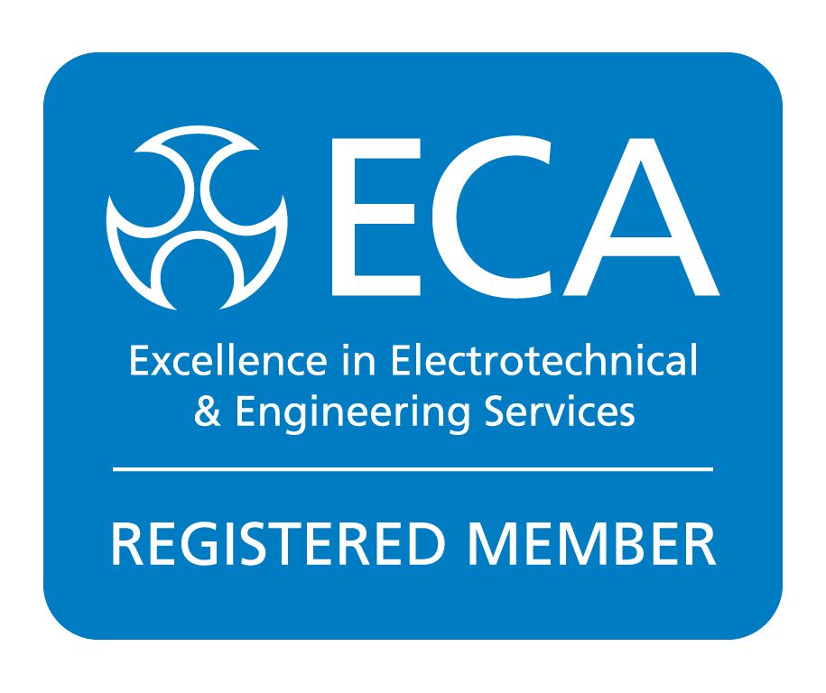 A blue sign that says eca excellence in electrotechnical and engineering services registered member