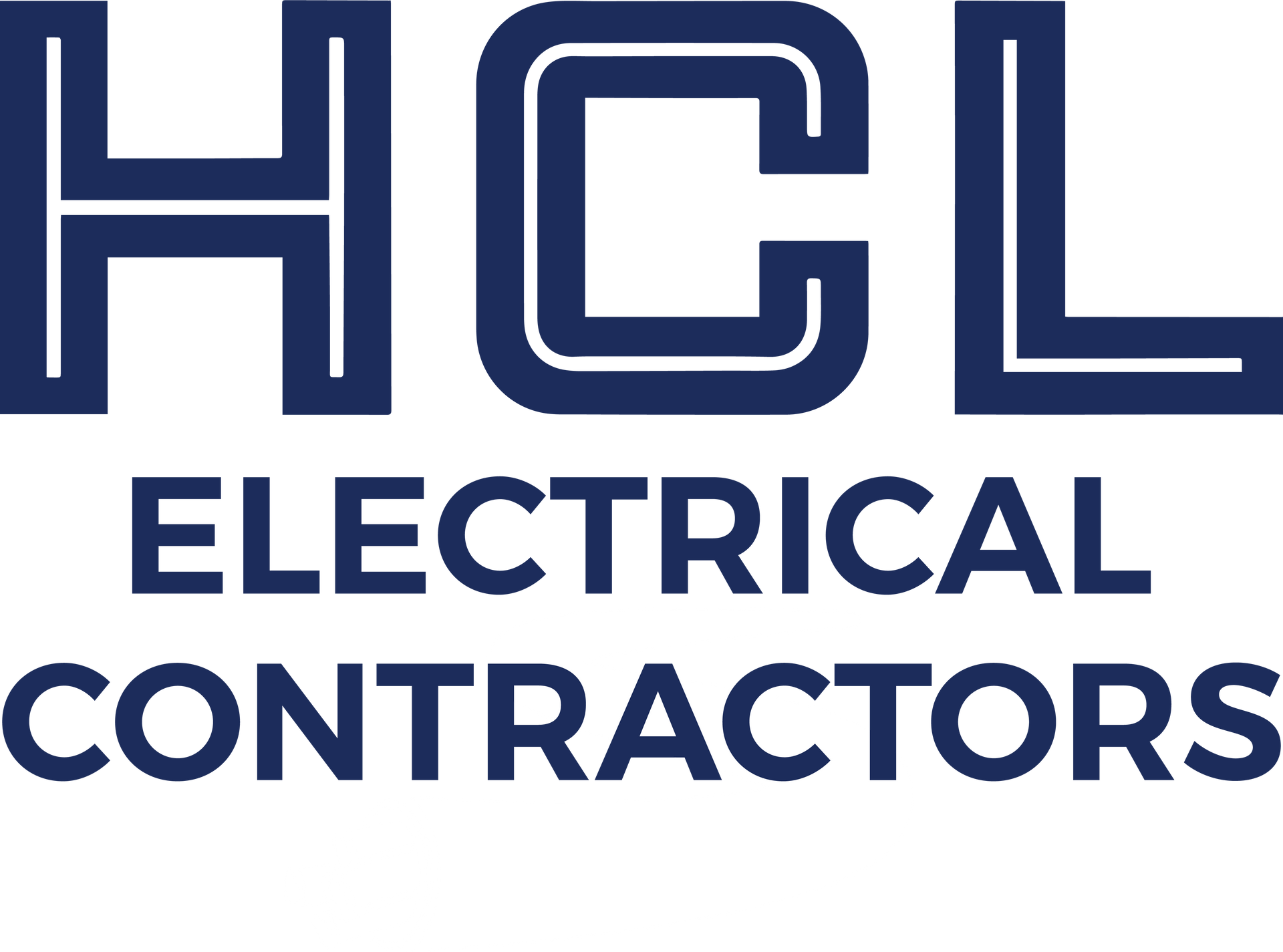 The logo for HCL electrical contractors is blue and white.