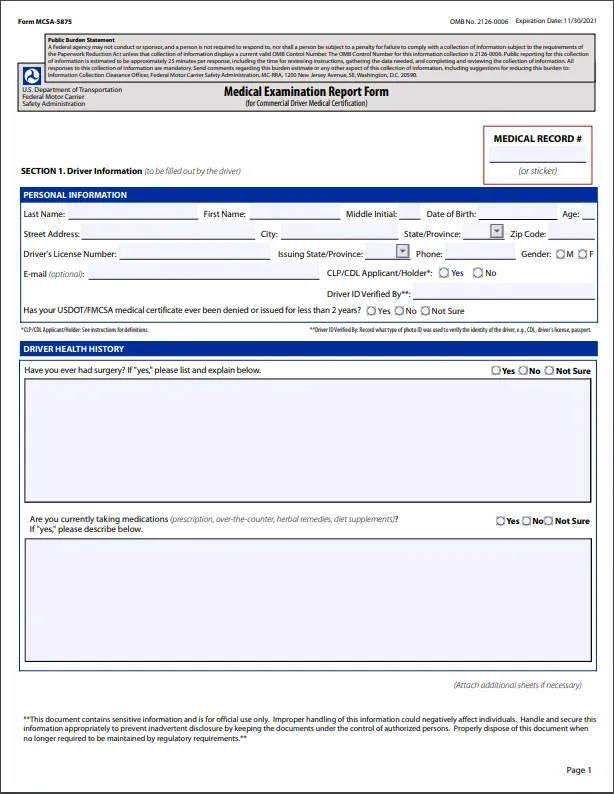 DMV Site for Commercial Drivers Form