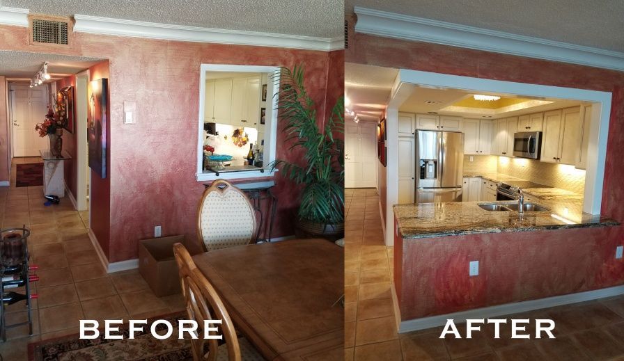 Before and after photos of a home renovation. The 