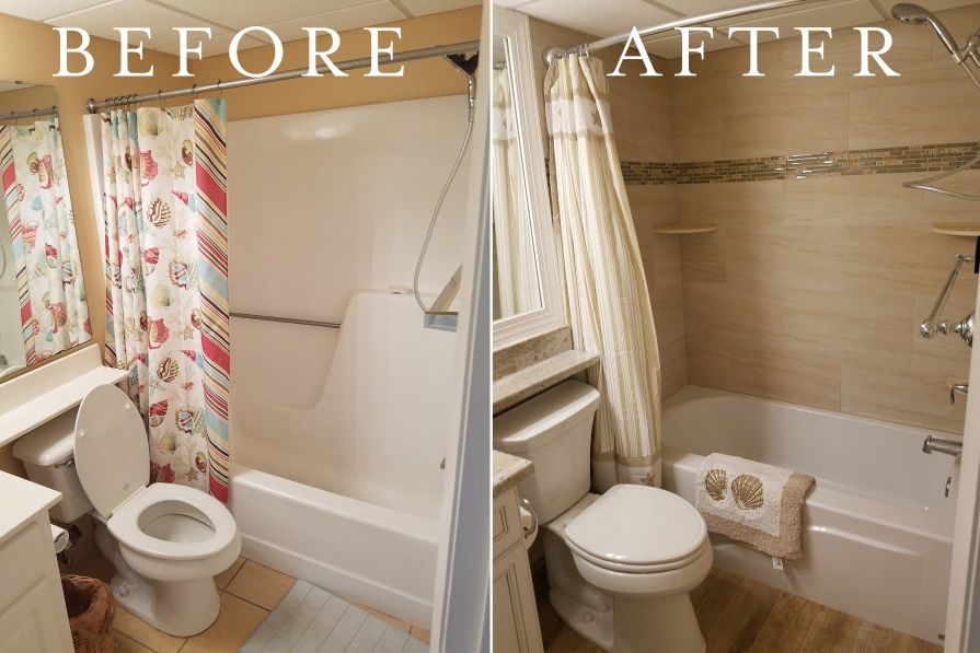Bathroom renovation before-and-after comparison. The 