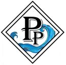 A logo with a letter p and a wave in a square.