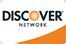 A close up of a discover network logo on a white background.
