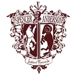 Burgundy and white family crest: lion and ram,