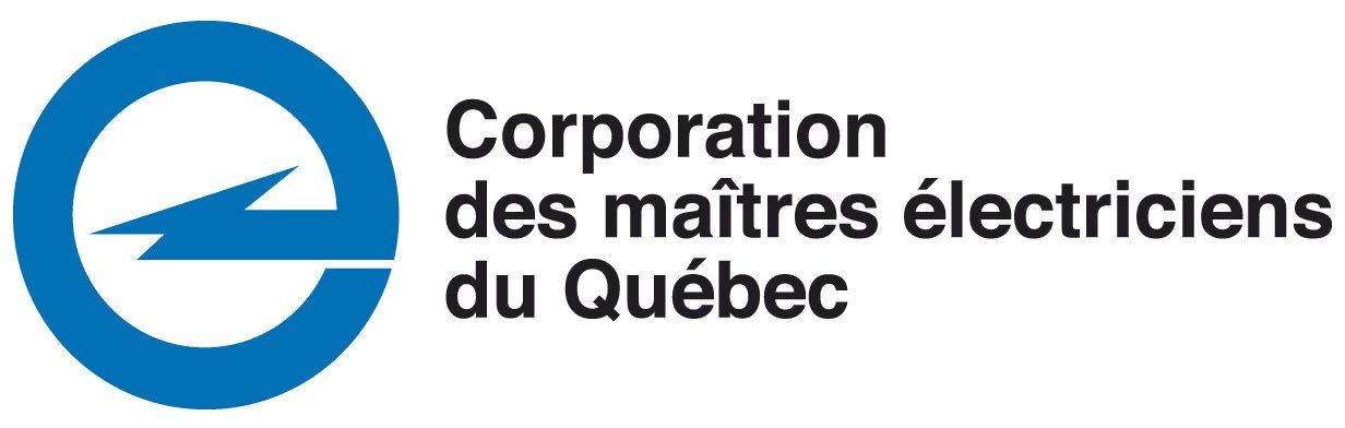 Logo of the Corporation des maîtres électriciens du Québec, featuring a blue stylized 
