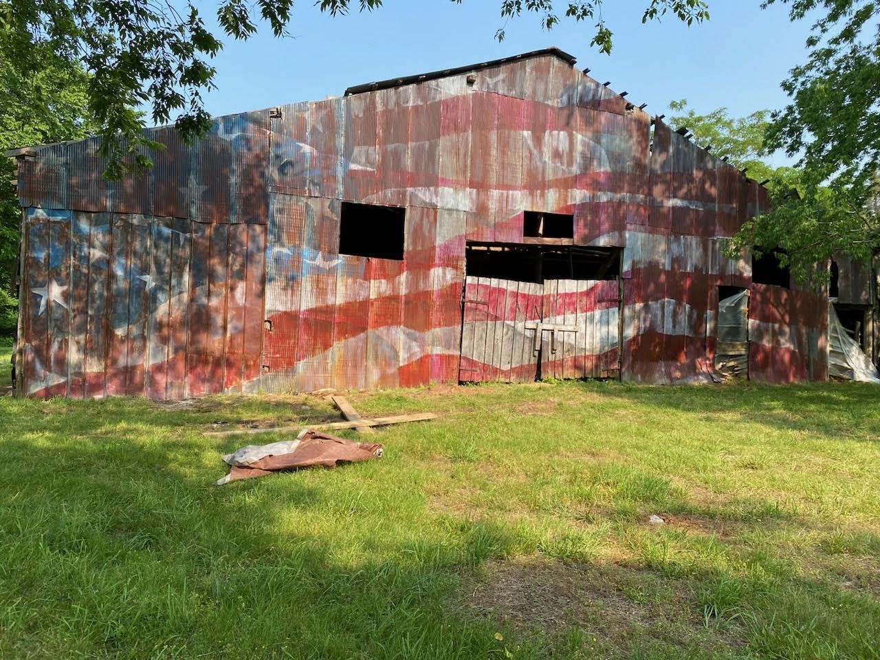 Mural Painted Old Barns in College Grove Front After - Exterior Murals