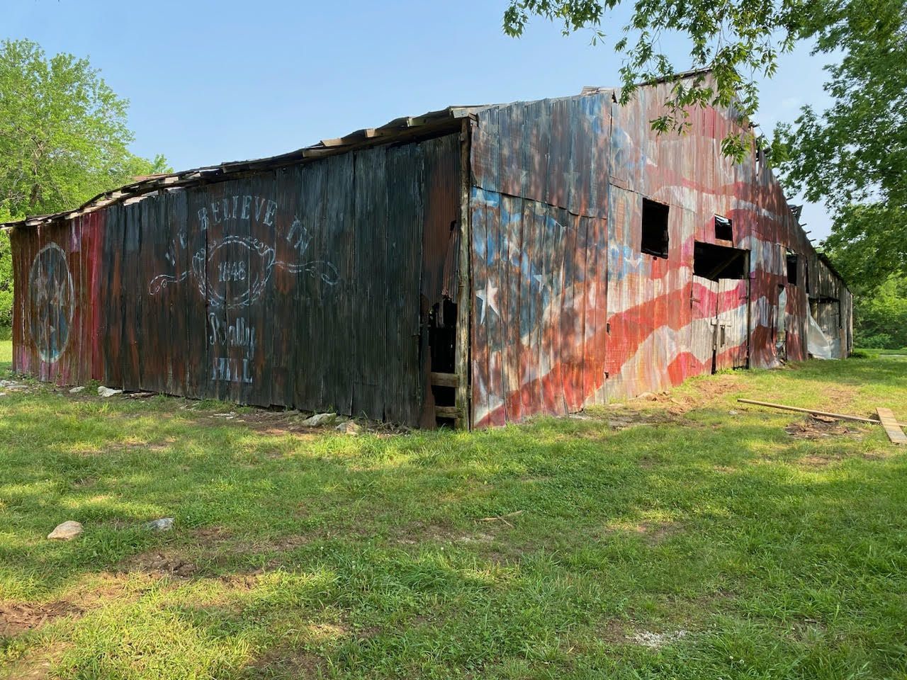 Mural Painted Old Barns in College Grove Overview After - Exterior Murals