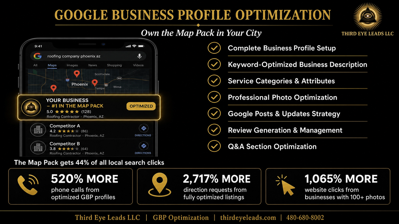 Gold-on-black “Authority Link Building” infographic with central logo and four linked icons for SEO services