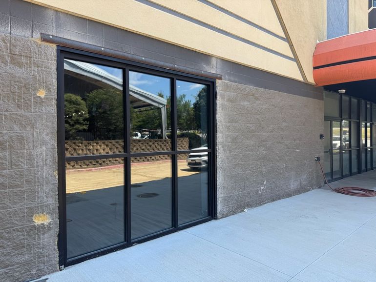 Newly installed commercial storefront glass