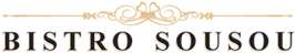 Bistro Sousou logo with gold filigree and dark text.