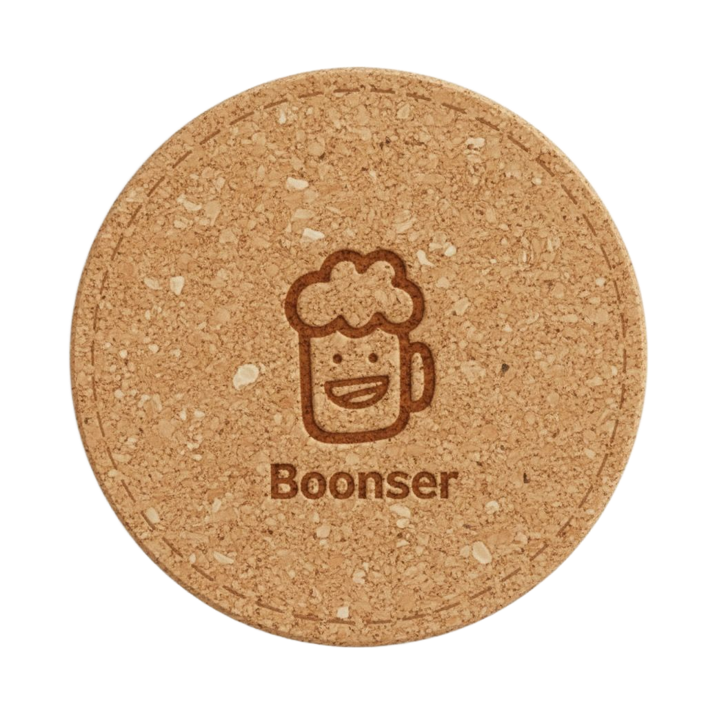 Cork coaster with cartoon beer mug and 