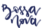 Bossa Nova, handwritten navy script with double lines.