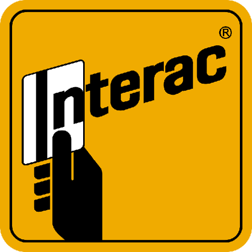 A yellow sign that says interac on it
