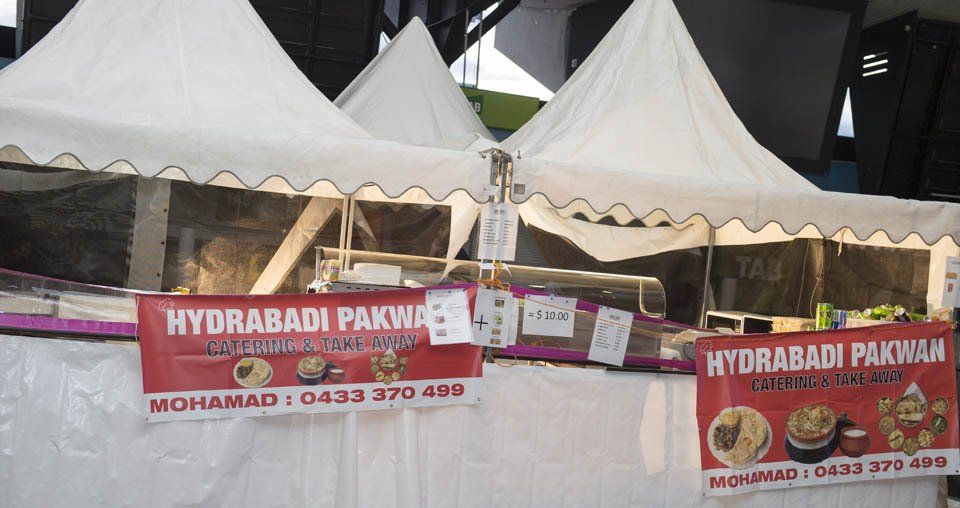 A tent with a sign that says hydrabadi pakwan