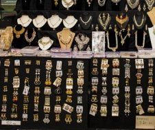 A display of necklaces and bracelets in a store