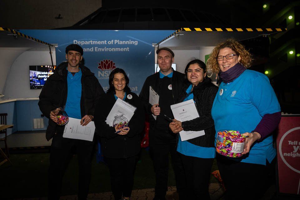A group of people standing next to each other in front of a sign that says department of planning and environment.