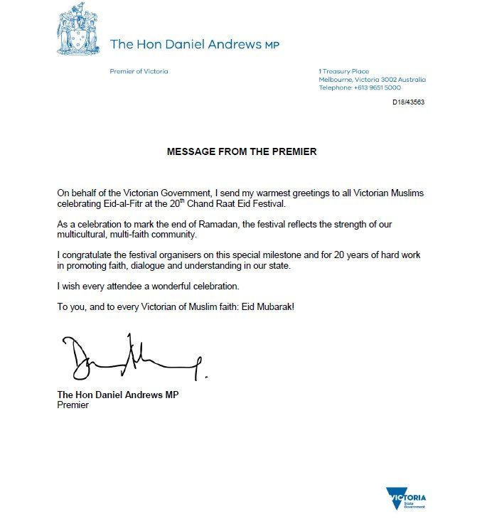 A letter from the hon daniel andrews mp with a signature on it