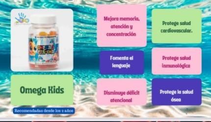 Vitaminas gomosas Omega Kids, con beneficios para la memoria, la salud y la atención.