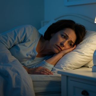 Woman in bed not able to sleep