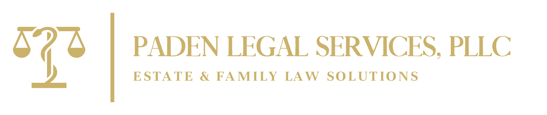 Logo for Paden Legal Services. Features a scale icon, vertical line, and text.