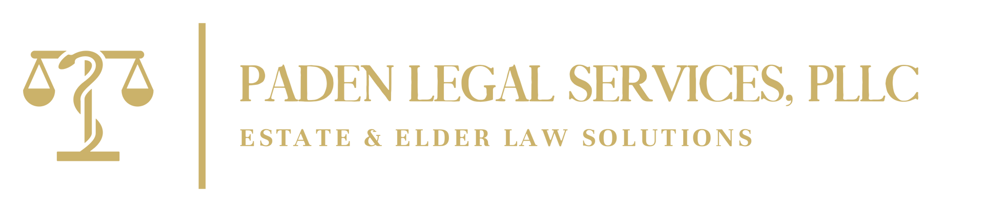 Logo for Paden Legal Services. Features a scale icon, vertical line, and text.