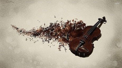 A violin with a heart coming out of it