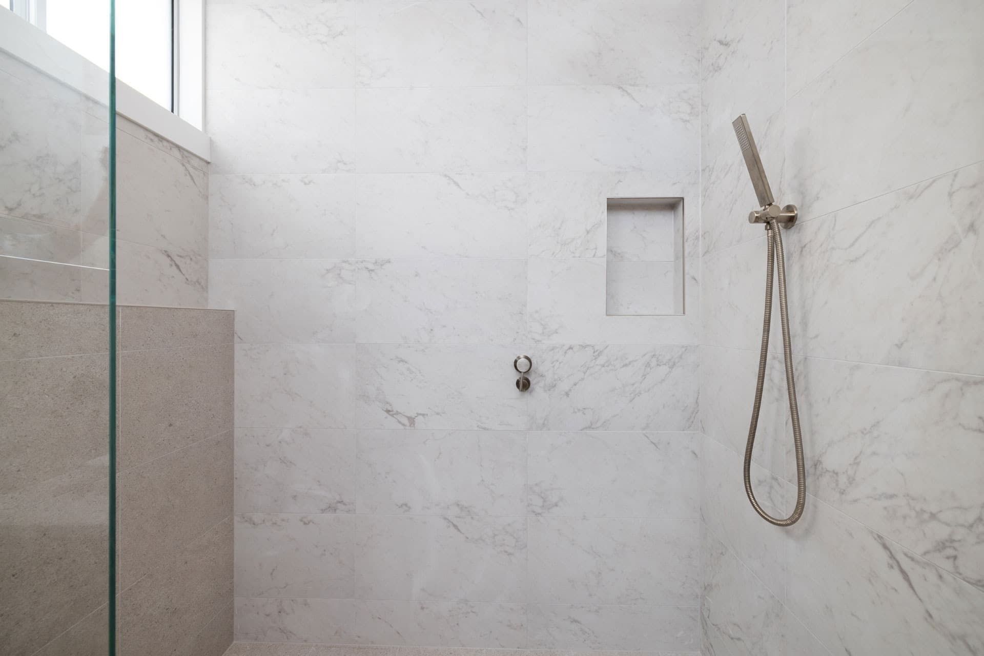 A Bathroom with A Walk in Shower and A Window — Blue Horizon Projects in Bateau Bay, NSW