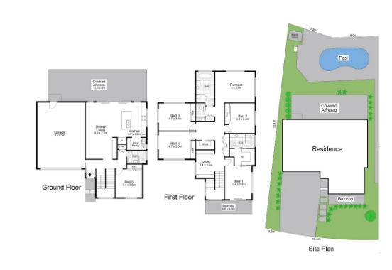 A Floor Plan of A House with A Pool in The Backyard — Blue Horizon Projects in Bateau Bay, NSW