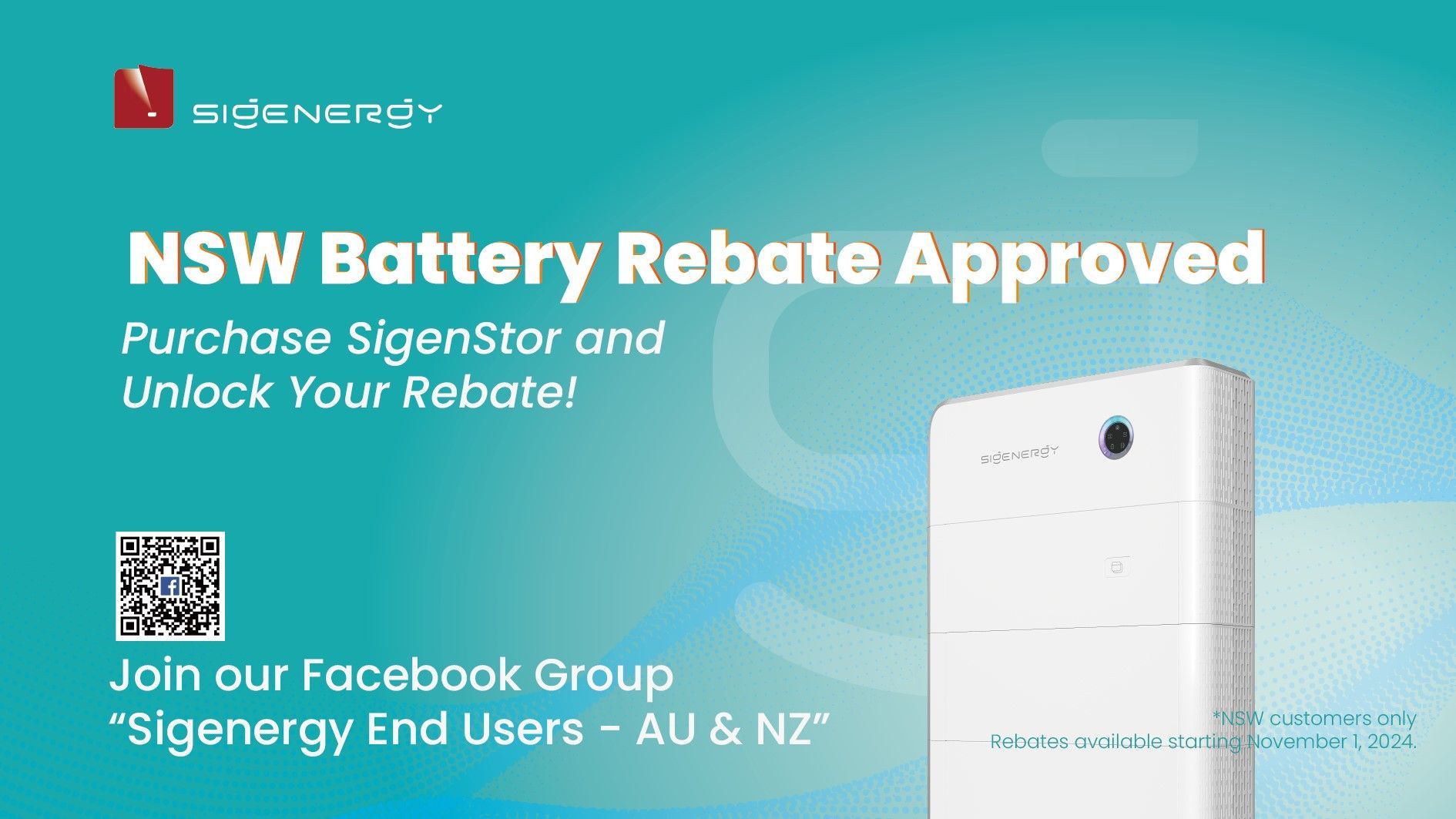 A sign that says NSW battery rebate approved — Des Mullins Electrical in Kooringal, NSW