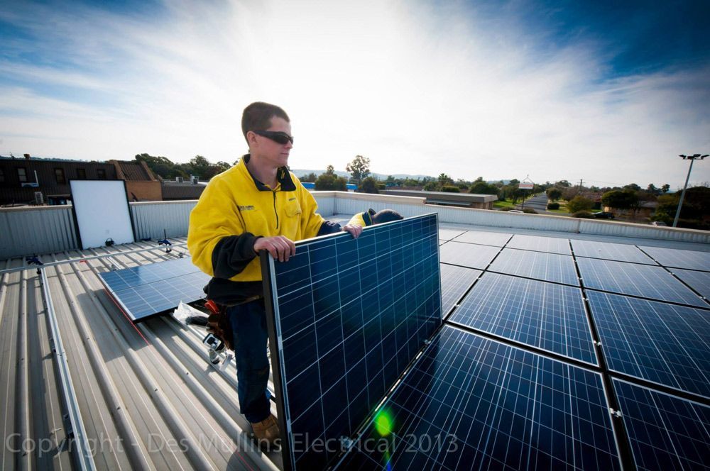 Worker On Solar — Des Mullins Electrical & Solar In Wagga Wagga, NSW