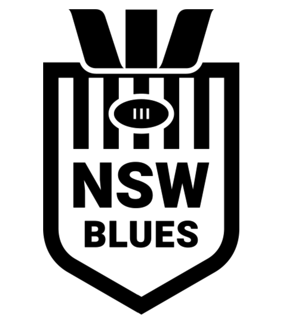 A black and white logo for the nsw blues rugby league team.