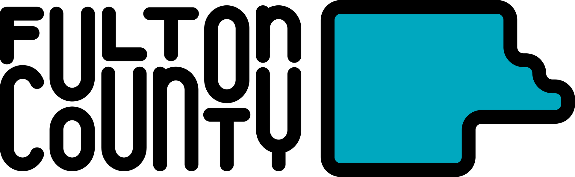 The Fulton County logo, featuring stylized black text next to a teal, geometric-shaped square icon.