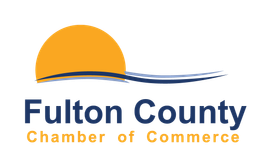 The Fulton County Chamber of Commerce logo, featuring an orange sun above a blue wavy line and dark blue text.