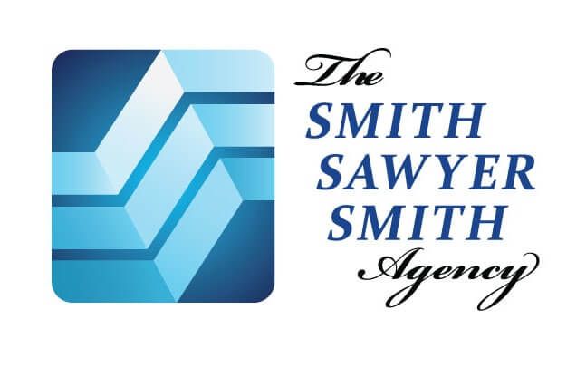 Logo for The Smith Sawyer Smith Agency featuring a blue, abstract square icon with a geometric