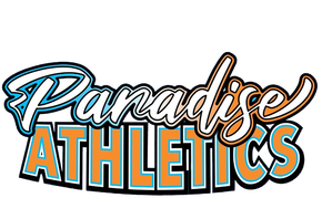 Logo for Paradise Athletics featuring the word "Paradise" in white script and "ATHLETICS" in orange block letters.