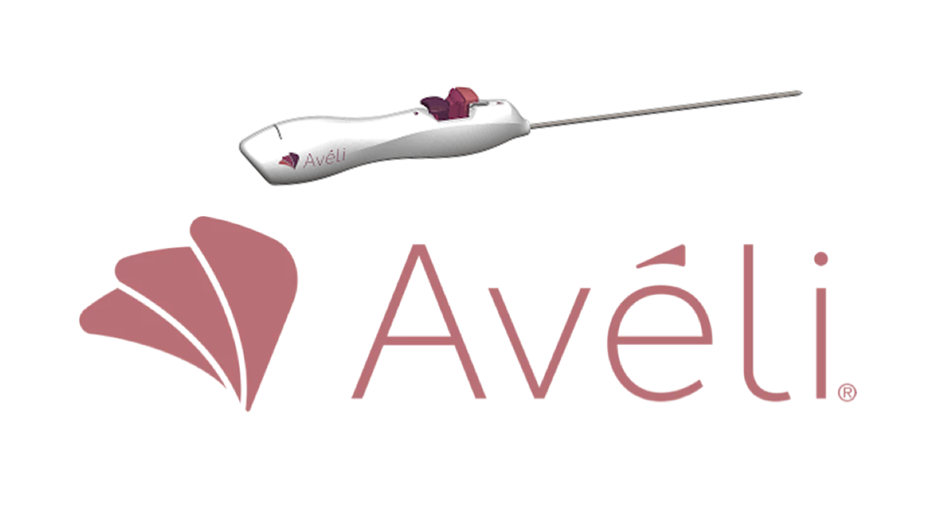Avéli logo with device; light pink petals and text 