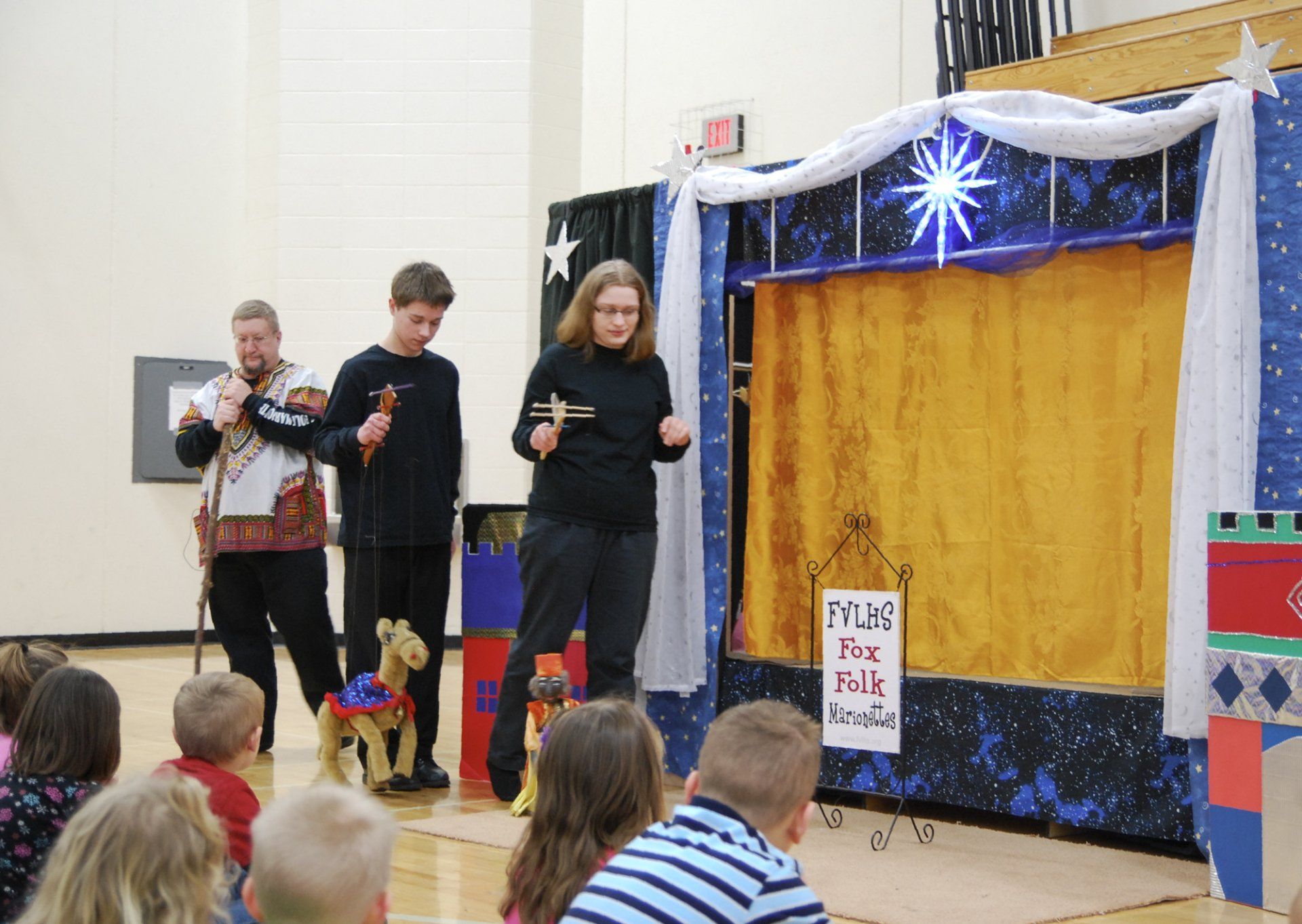 Marionette team parading puppets