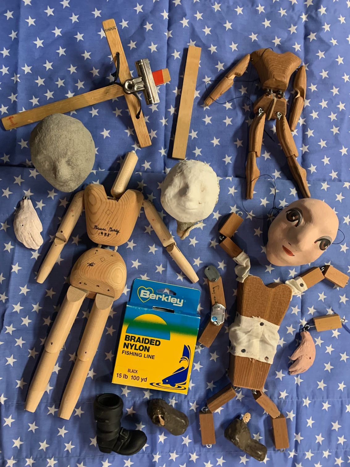 Marionette pieces - legs - bodies - heads - hands - feet - controller