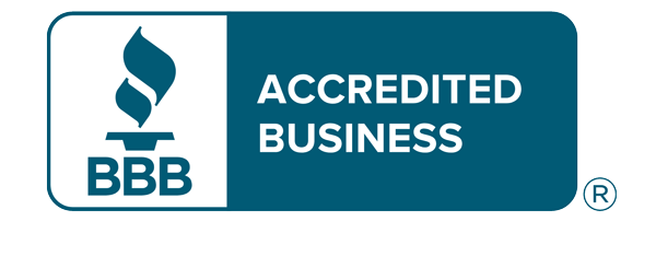 A blue sign that says accredited business on it