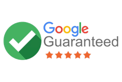 The Google Guaranteed logo featuring a green circle with a white checkmark, text, and five orange star icons.