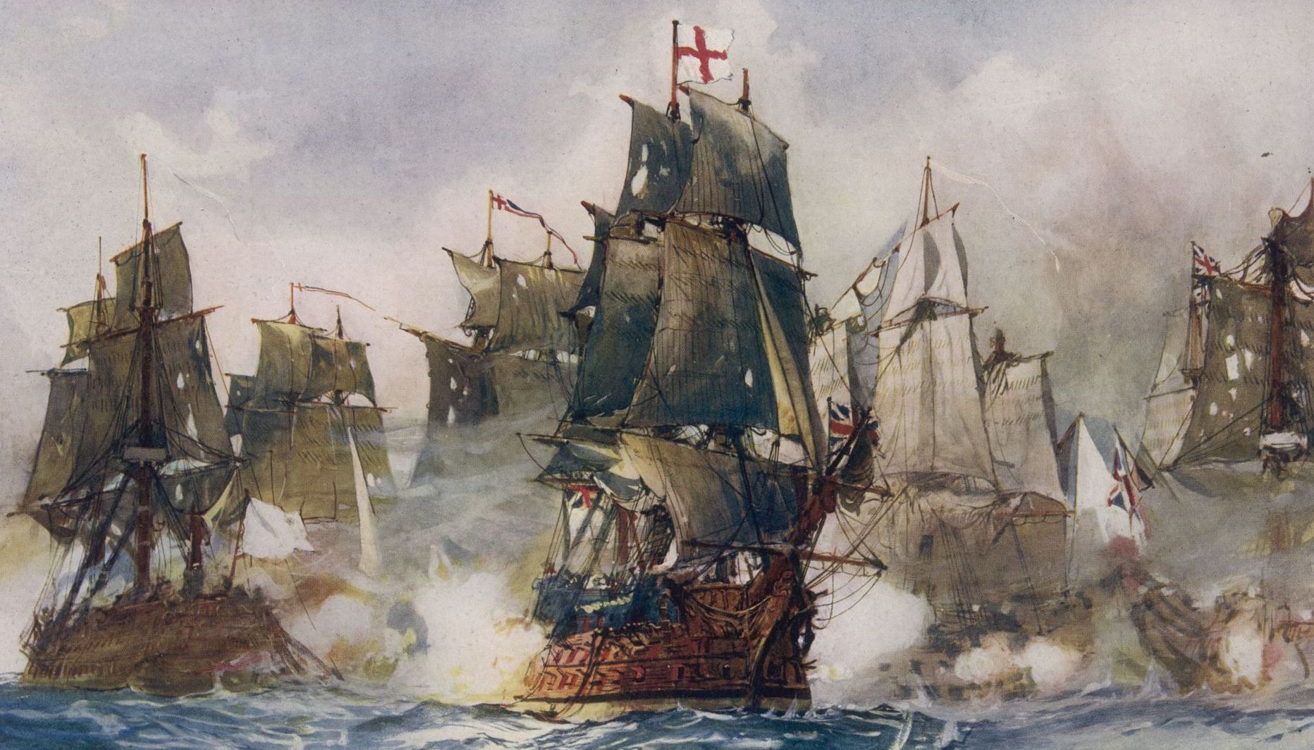 an illustration of ships with the great britain flag