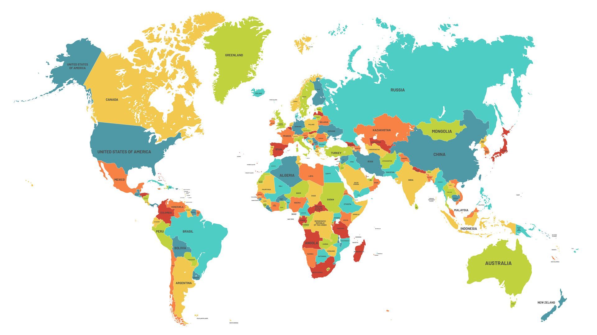 the map of the world with countries mapped in different colors