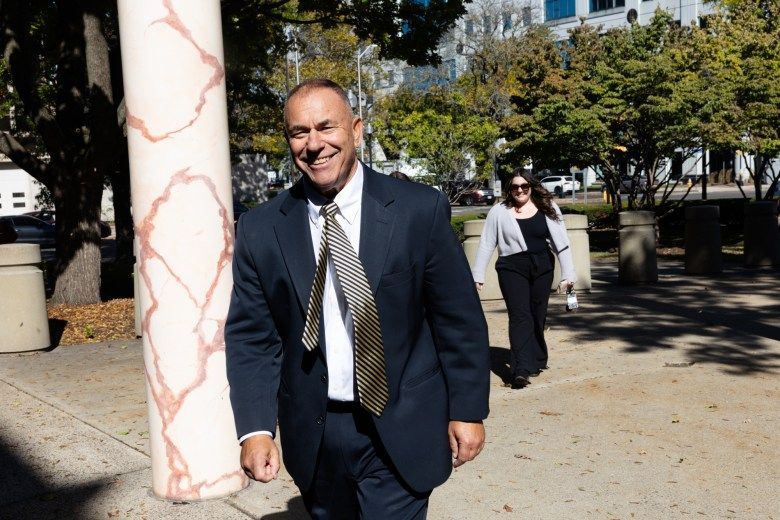 Kosta Diamantis enters the U.S. District Court in Bridgeport during a break in his trial 