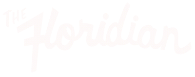 The Floridian logo. Script font in pale pink.