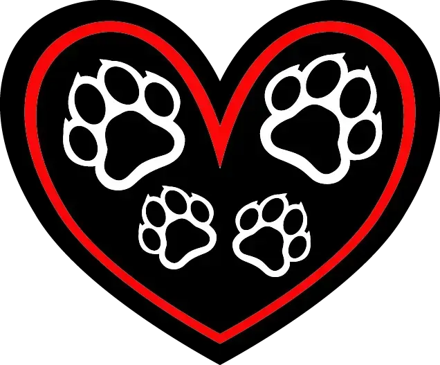 A heart with four paw prints inside of it