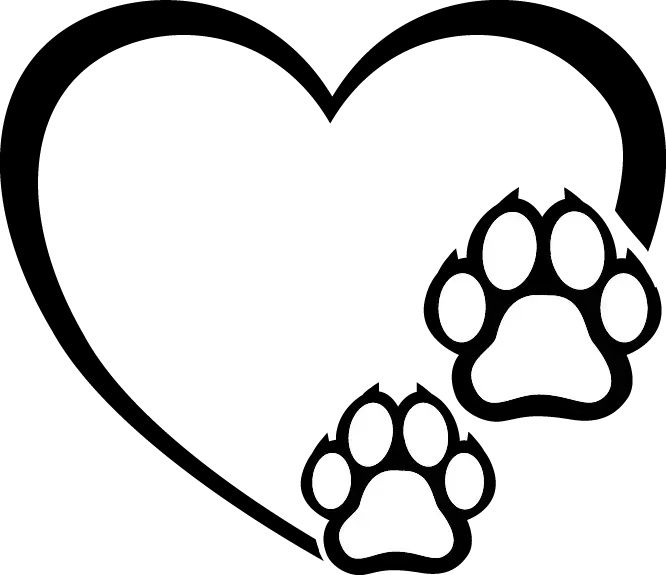 A heart with two paw prints inside of it.
