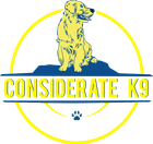 A logo for a company called considerate k9