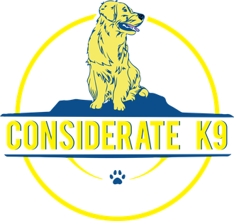 A logo for a company called considerate k9
