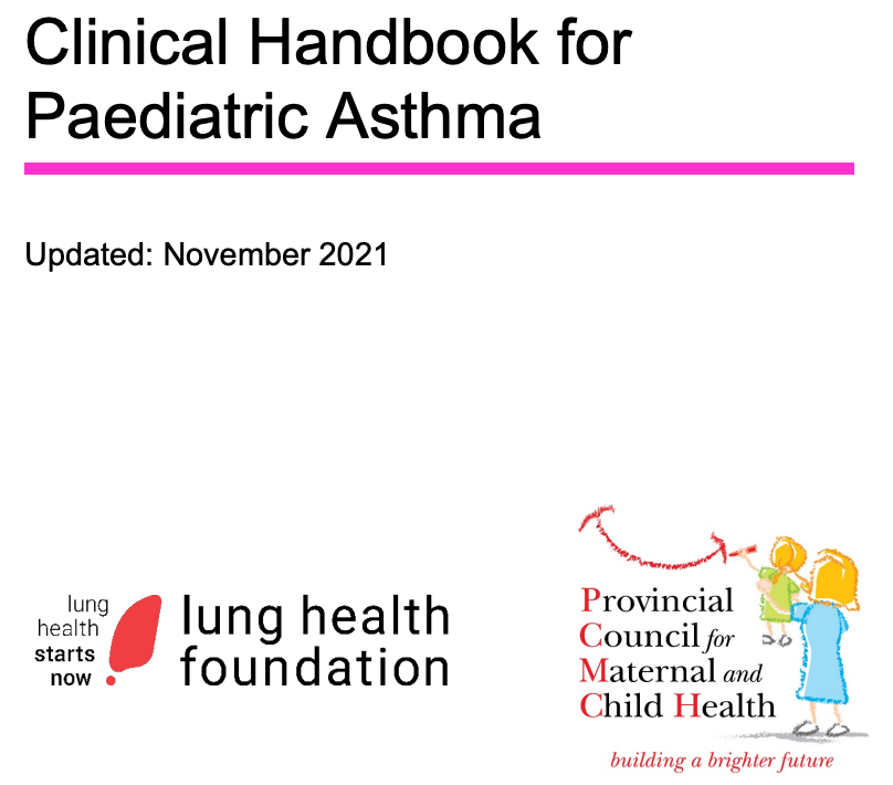 Cover of a clinical handbook for pediatric asthma, updated November 2021.